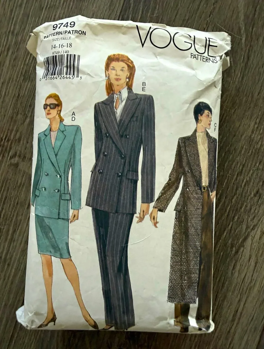 Vintage Vogue Patterns 9749 Misses Jacket, Skirt & Pants Suit Sewing Pattern Sz